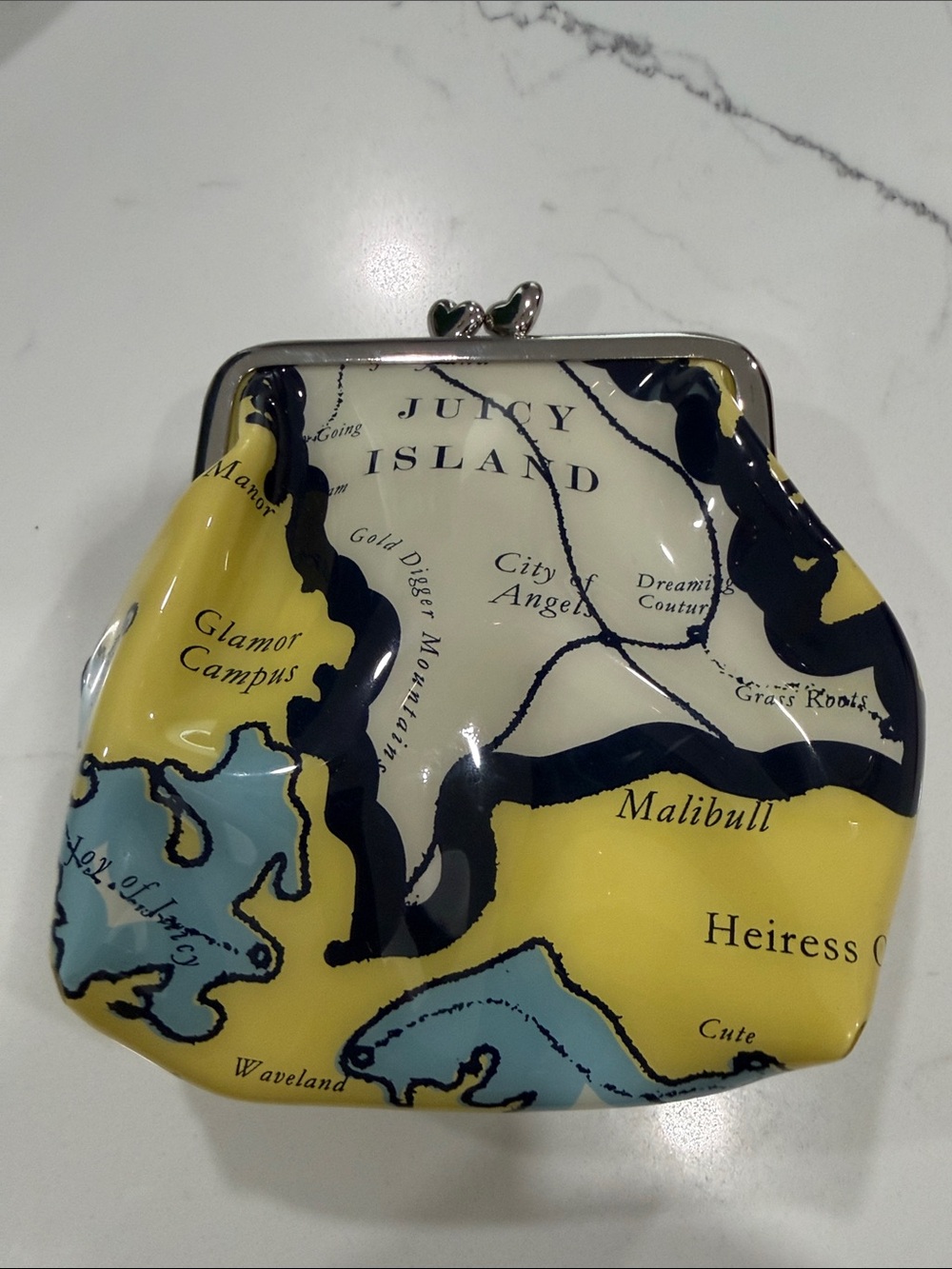 Vintage Juicy Couture Map-Print Kiss-Lock Coin Purse excellent condition